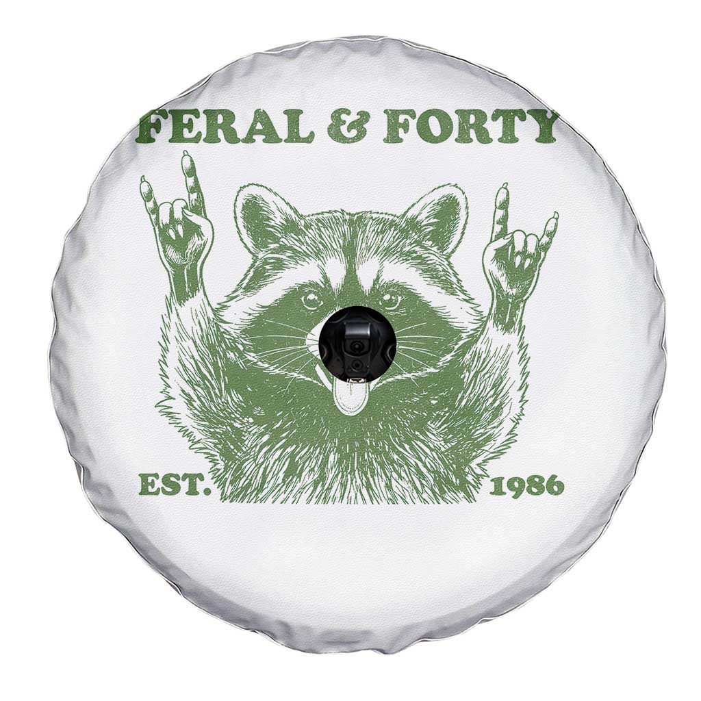 Raccoon 40th Birthday Spare Tire Cover Funny Feral And Forty Vintage 1986 40 Year Old Gift