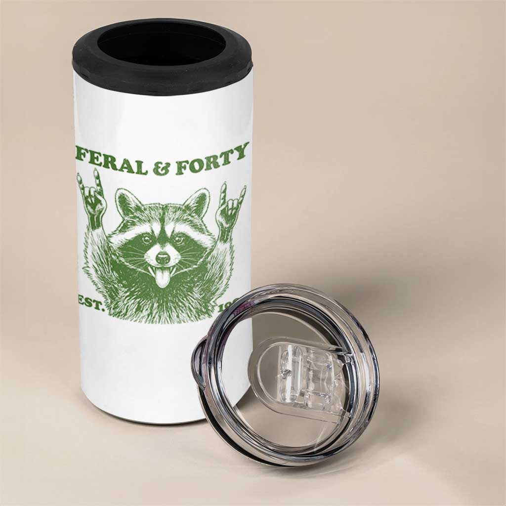 Raccoon 40th Birthday 4 in 1 Can Cooler Tumbler Funny Feral And Forty Vintage 1986 40 Year Old Gift