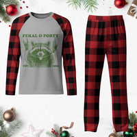 Raccoon 40th Birthday Plaid Pajama Set Funny Feral And Forty Vintage 1986 40 Year Old Gift