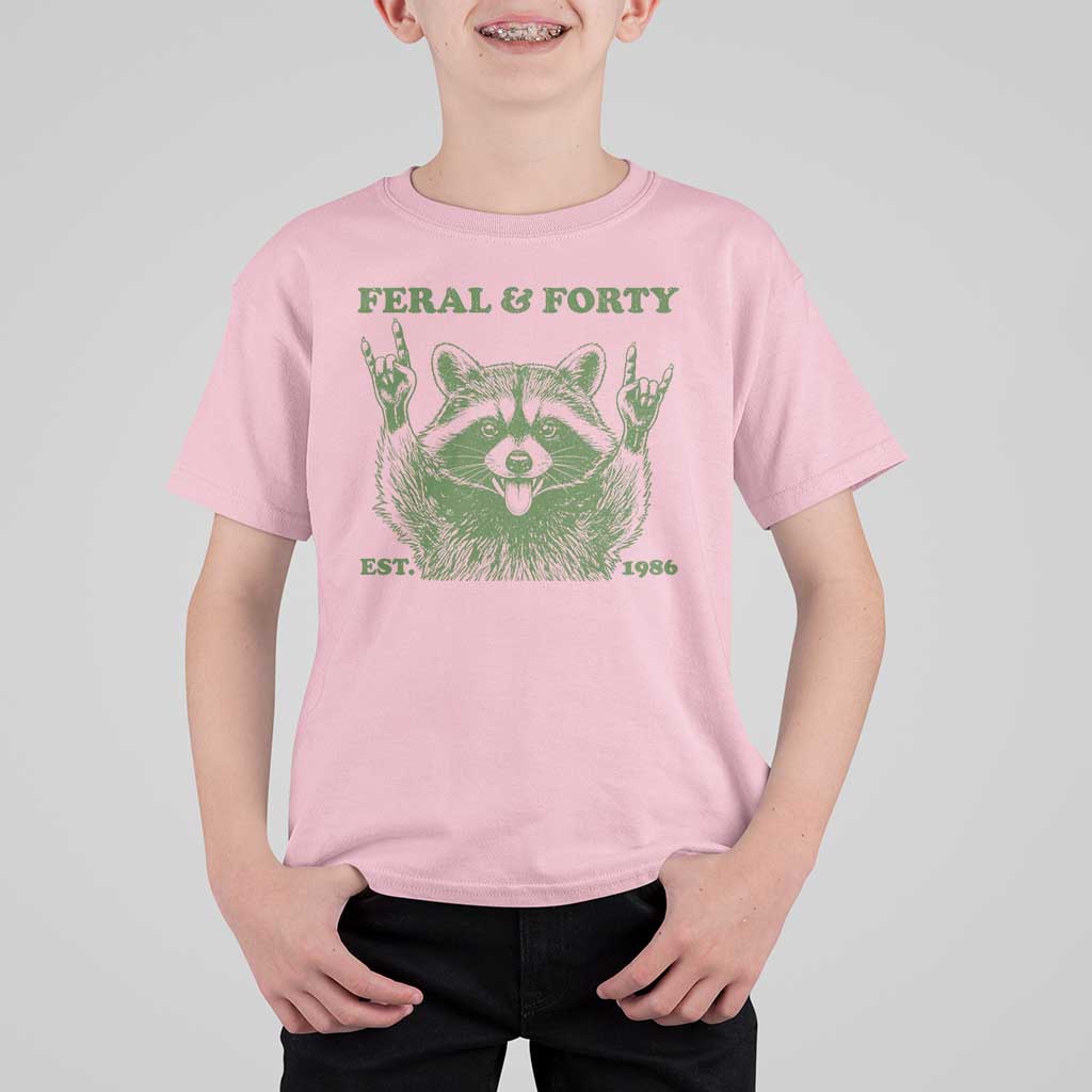 Raccoon 40th Birthday T Shirt For Kid Funny Feral And Forty Vintage 1986 40 Year Old Gift