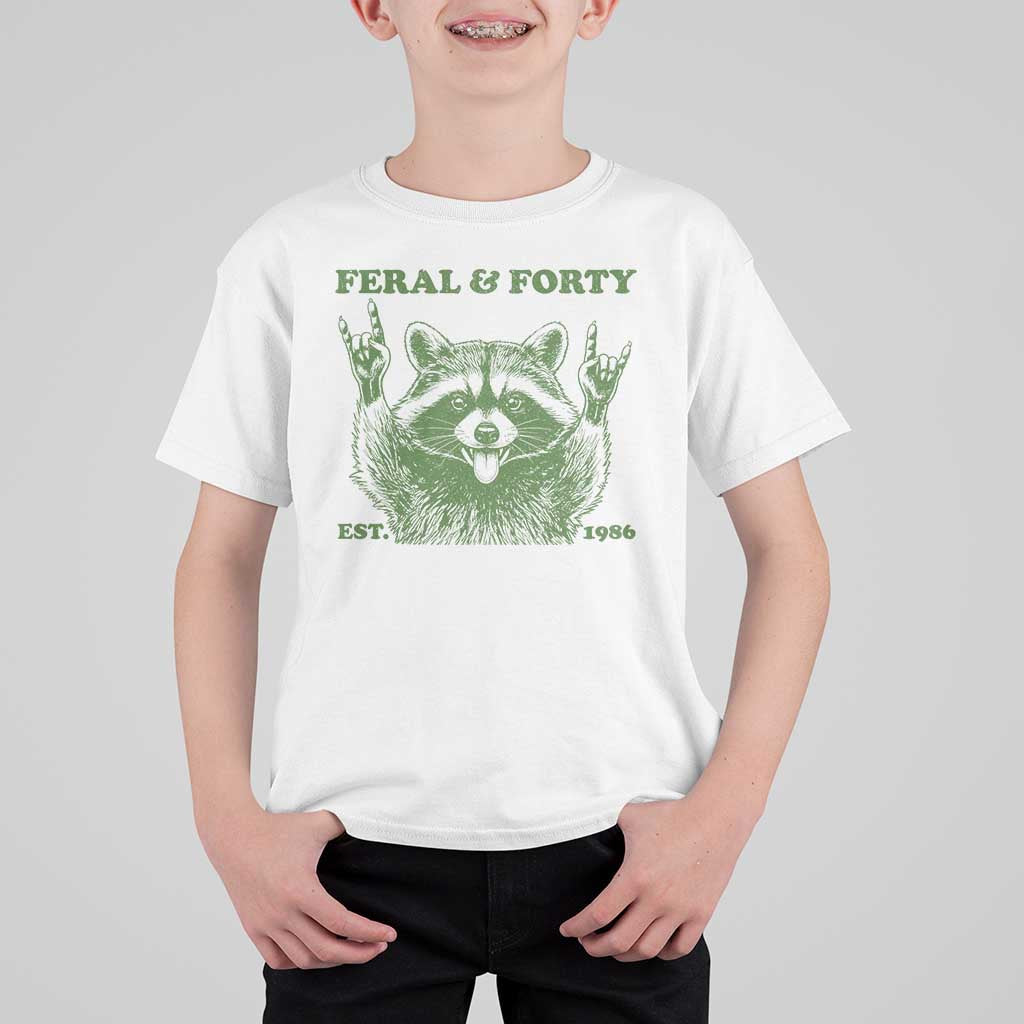 Raccoon 40th Birthday T Shirt For Kid Funny Feral And Forty Vintage 1986 40 Year Old Gift