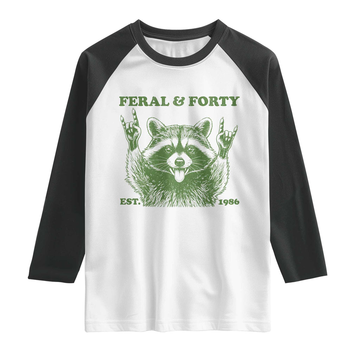 Raccoon 40th Birthday Raglan Shirt Funny Feral And Forty Vintage 1986 40 Year Old Gift