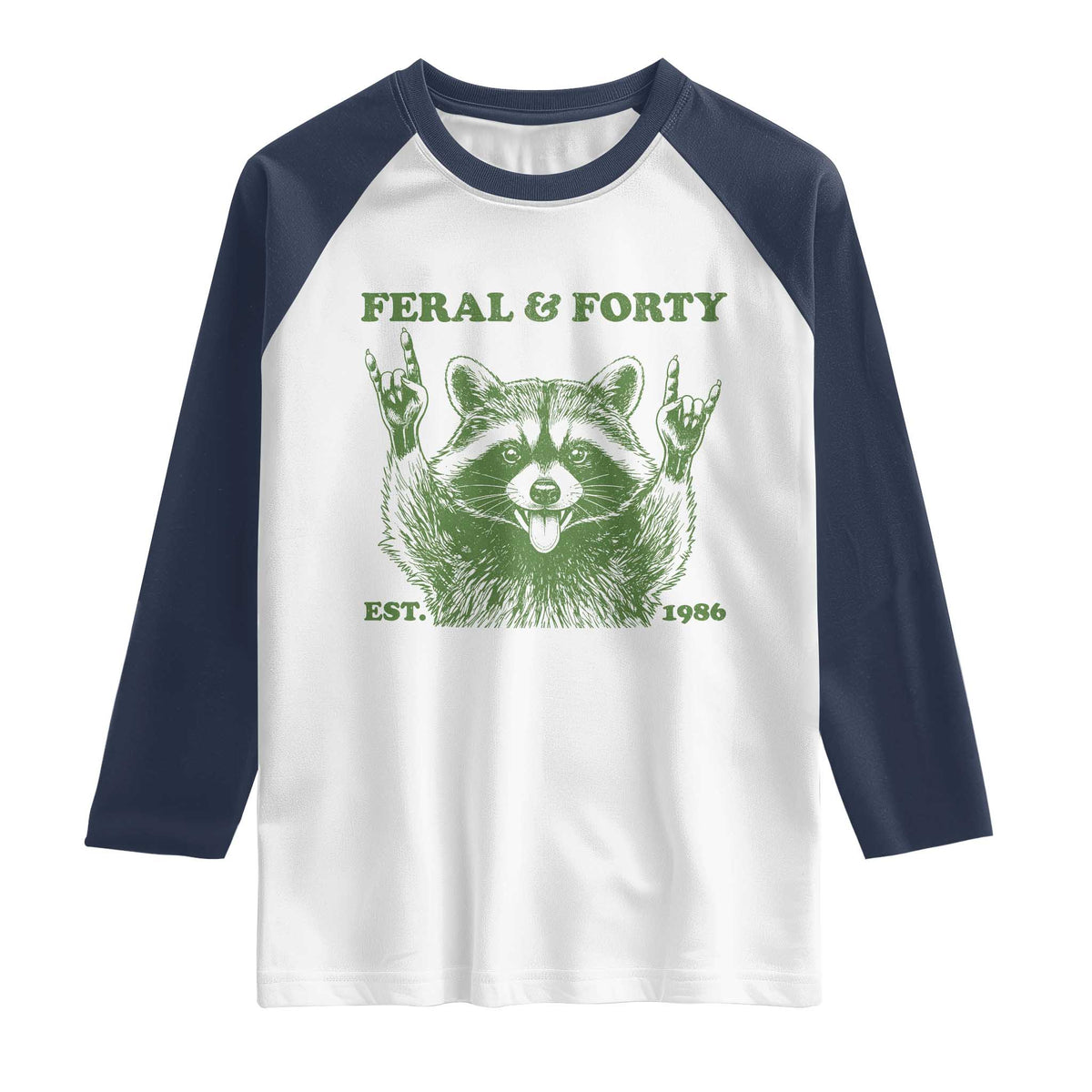 Raccoon 40th Birthday Raglan Shirt Funny Feral And Forty Vintage 1986 40 Year Old Gift