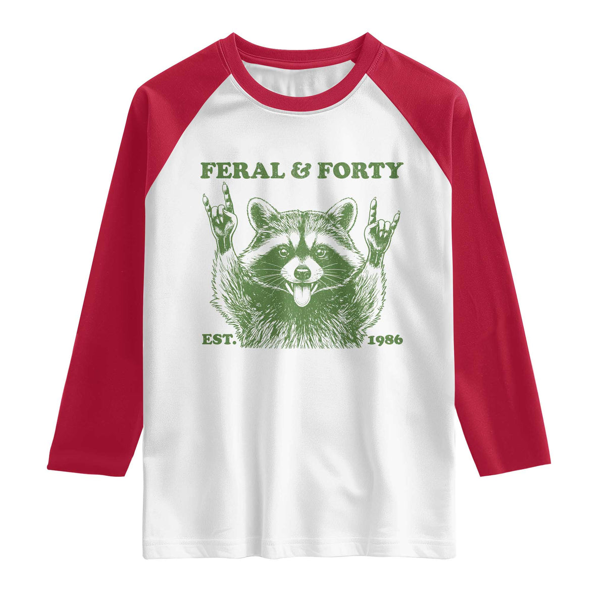 Raccoon 40th Birthday Raglan Shirt Funny Feral And Forty Vintage 1986 40 Year Old Gift