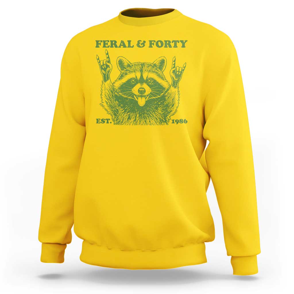 Raccoon 40th Birthday Sweatshirt Funny Feral And Forty Vintage 1986 40 Year Old Gift