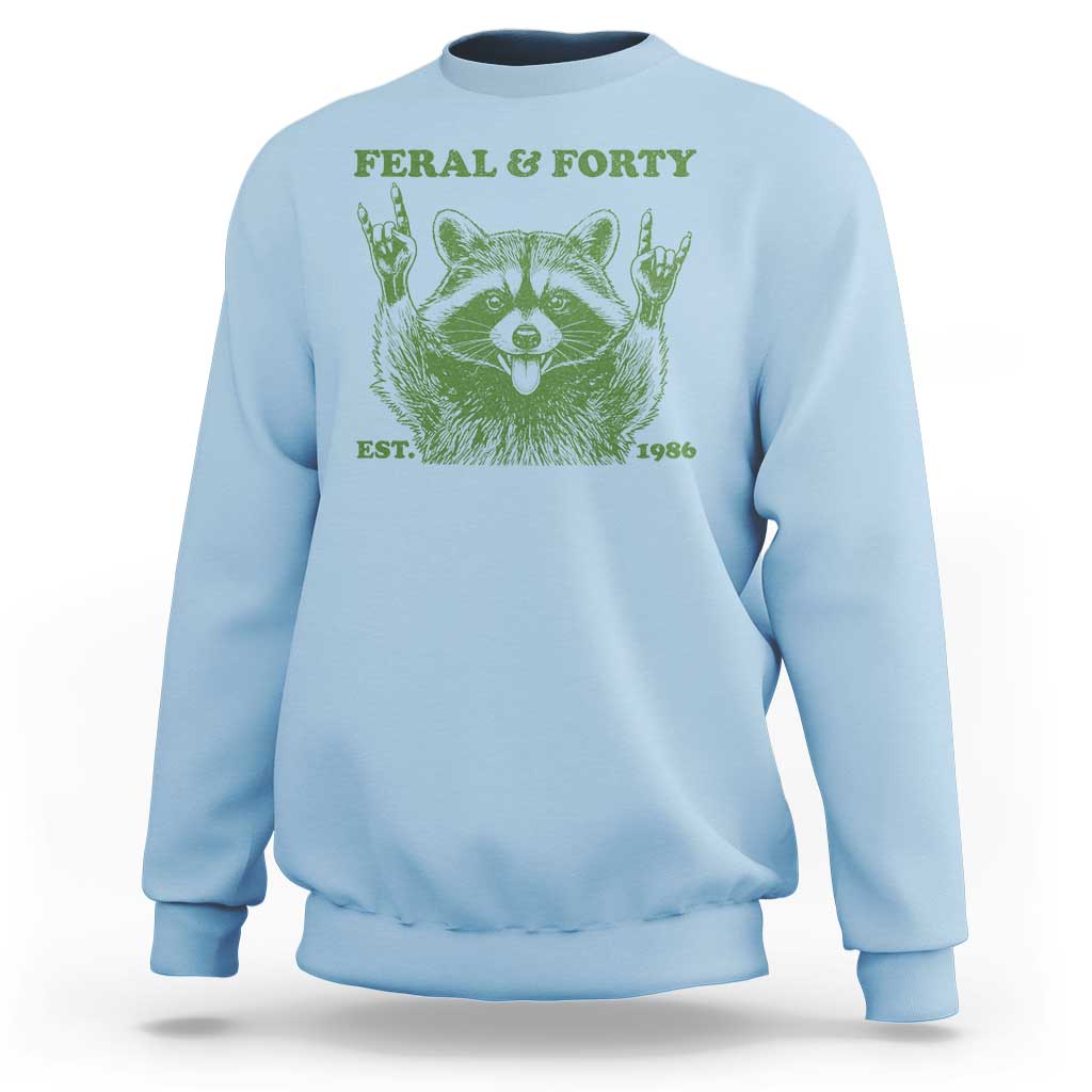 Raccoon 40th Birthday Sweatshirt Funny Feral And Forty Vintage 1986 40 Year Old Gift
