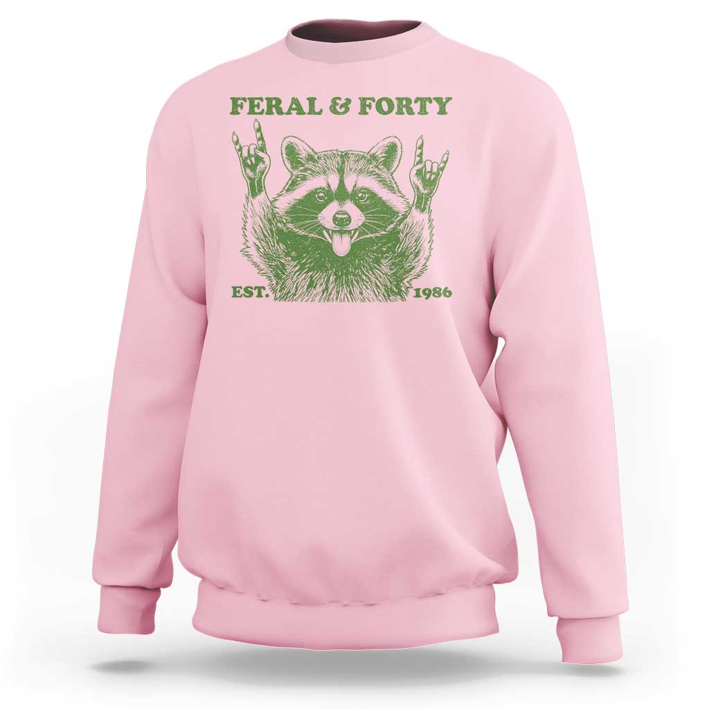 Raccoon 40th Birthday Sweatshirt Funny Feral And Forty Vintage 1986 40 Year Old Gift