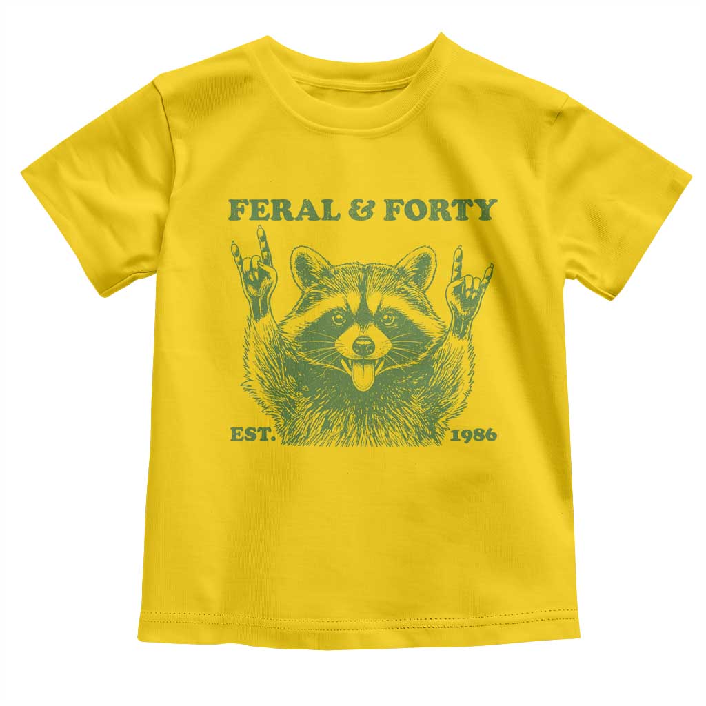 Raccoon 40th Birthday Toddler T Shirt Funny Feral And Forty Vintage 1986 40 Year Old Gift