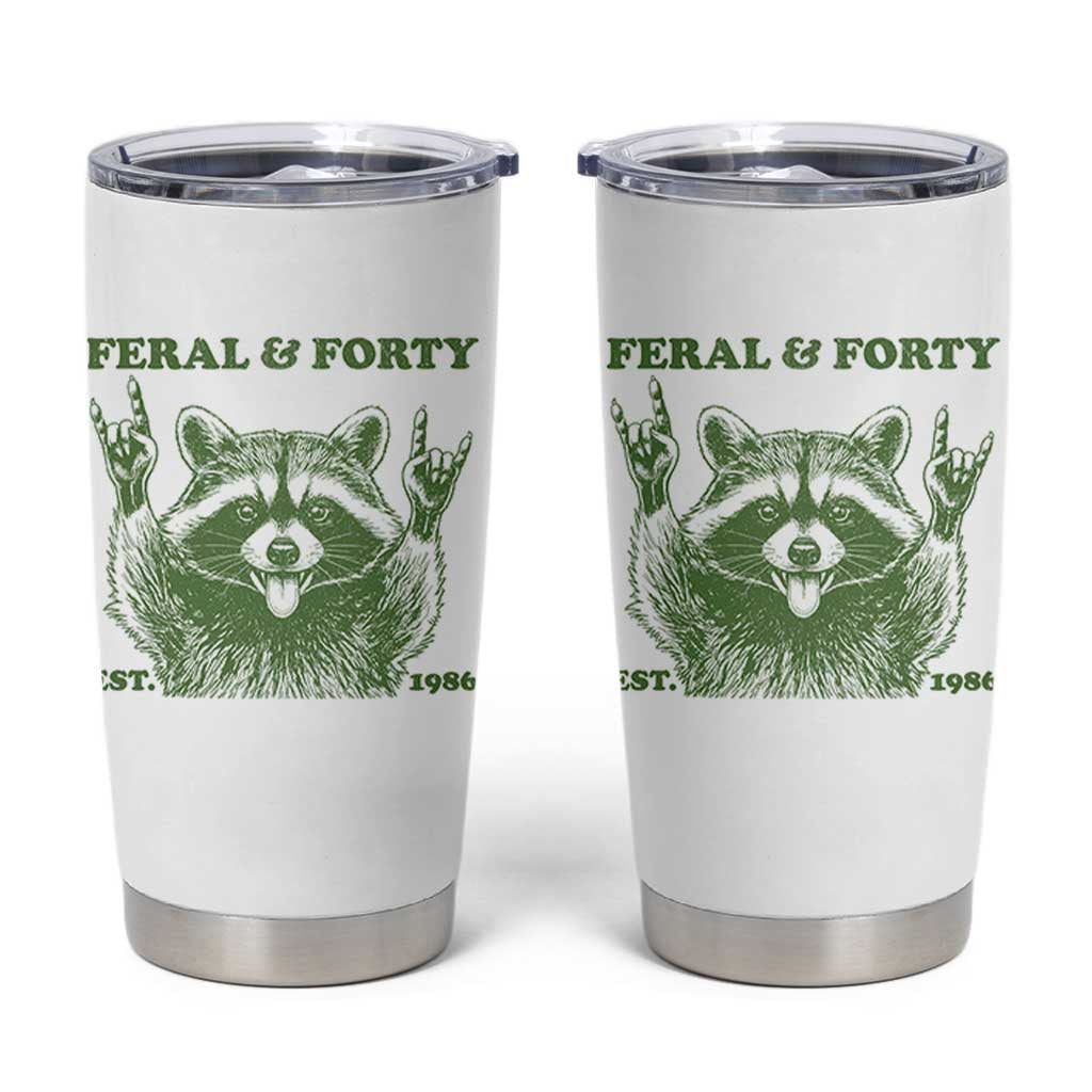 Raccoon 40th Birthday Tumbler Cup Funny Feral And Forty Vintage 1986 40 Year Old Gift