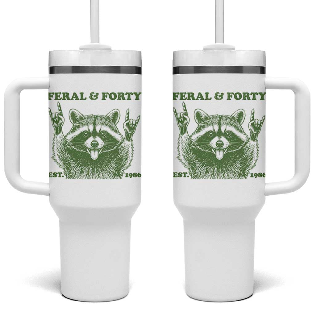 Raccoon 40th Birthday Tumbler With Handle Funny Feral And Forty Vintage 1986 40 Year Old Gift