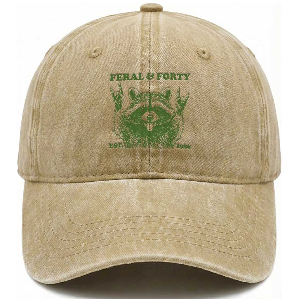 Raccoon 40th Birthday Washed Cotton Baseball Cap Funny Feral And Forty Vintage 1986 40 Year Old Gift