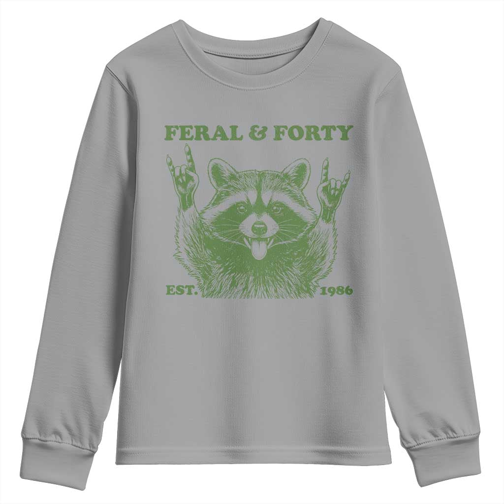 Raccoon 40th Birthday Youth Sweatshirt Funny Feral And Forty Vintage 1986 40 Year Old Gift