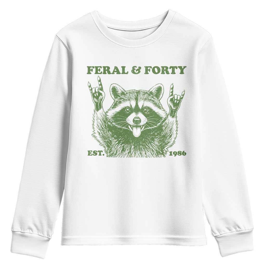 Raccoon 40th Birthday Youth Sweatshirt Funny Feral And Forty Vintage 1986 40 Year Old Gift