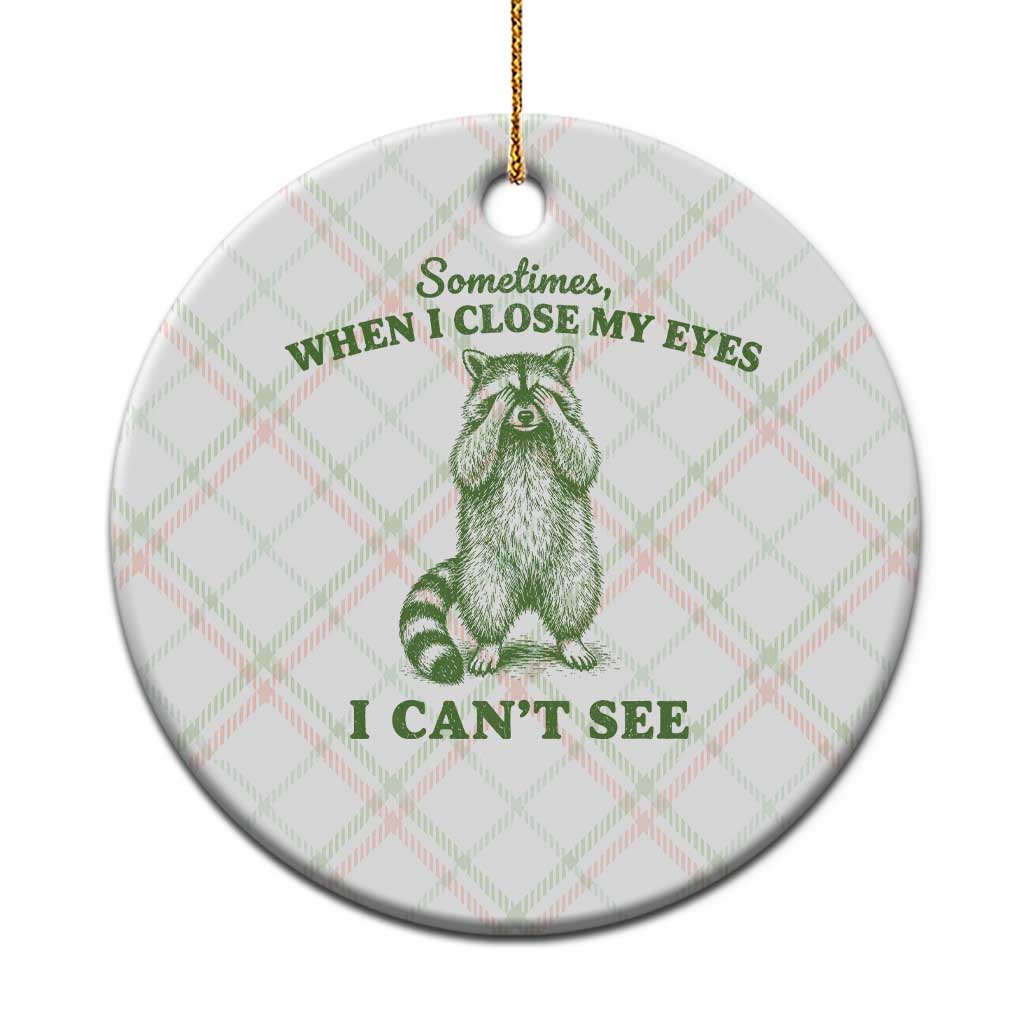 Funny Raccoon Meme Ceramic Ornament Sometimes When I Close My Eyes I Cant See Vintage Trash Panda
