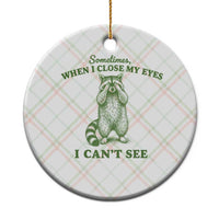 Funny Raccoon Meme Ceramic Ornament Sometimes When I Close My Eyes I Cant See Vintage Trash Panda