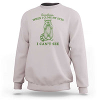 Funny Raccoon Meme Sweatshirt Sometimes When I Close My Eyes I Cant See Vintage Trash Panda