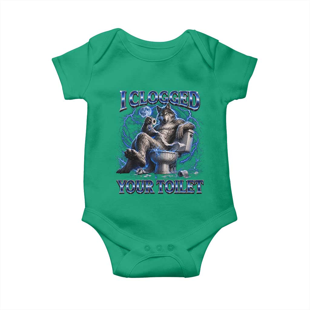 I Clogged Your Toilet Alpha Wolf Meme Baby Onesie Funny Unhinged Stupid Brainrot