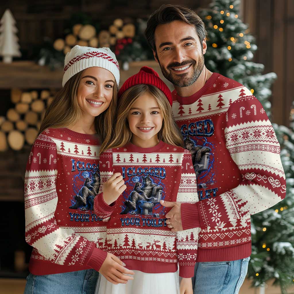 I Clogged Your Toilet Alpha Wolf Meme Ugly Christmas Sweater Funny Unhinged Stupid Brainrot