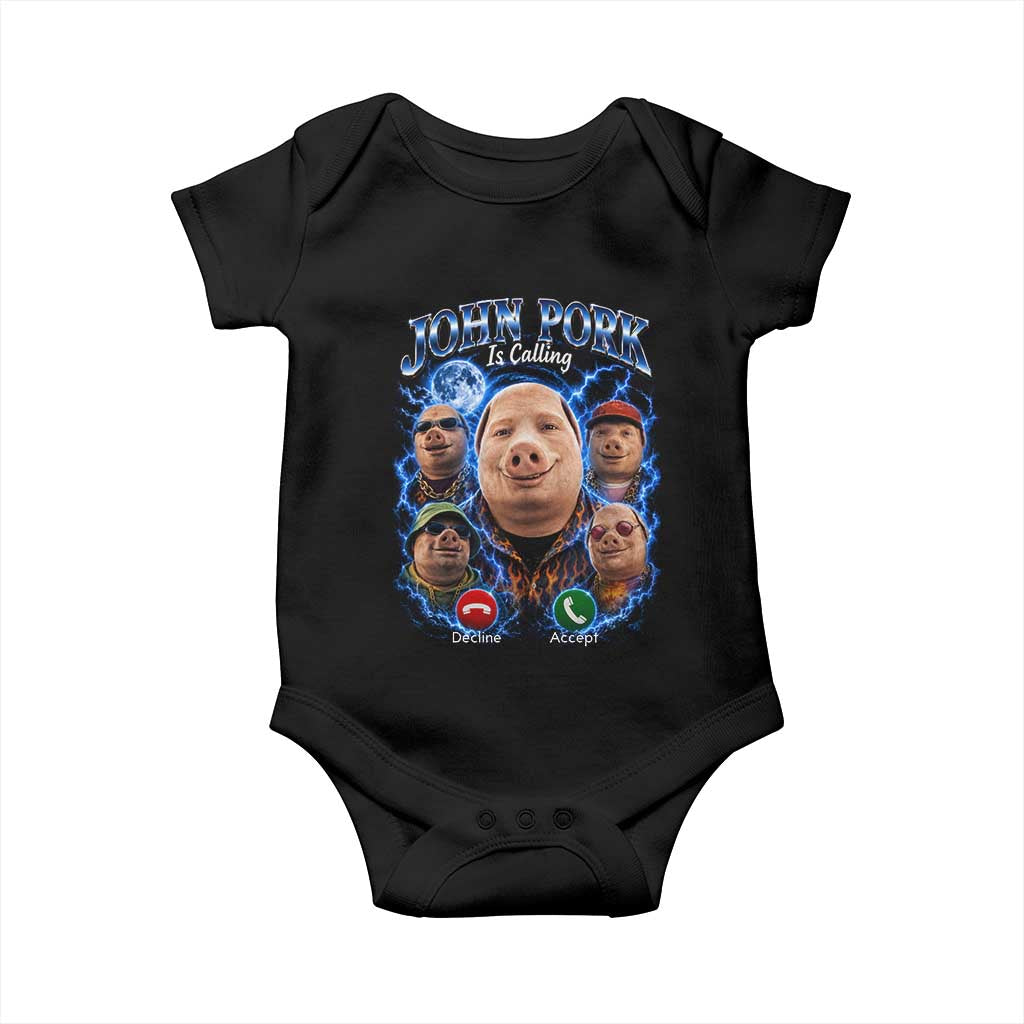 John Pork Calling Baby Onesie Funny Answer Call Phone Brainrot Meme Vintage Bootleg Graphic