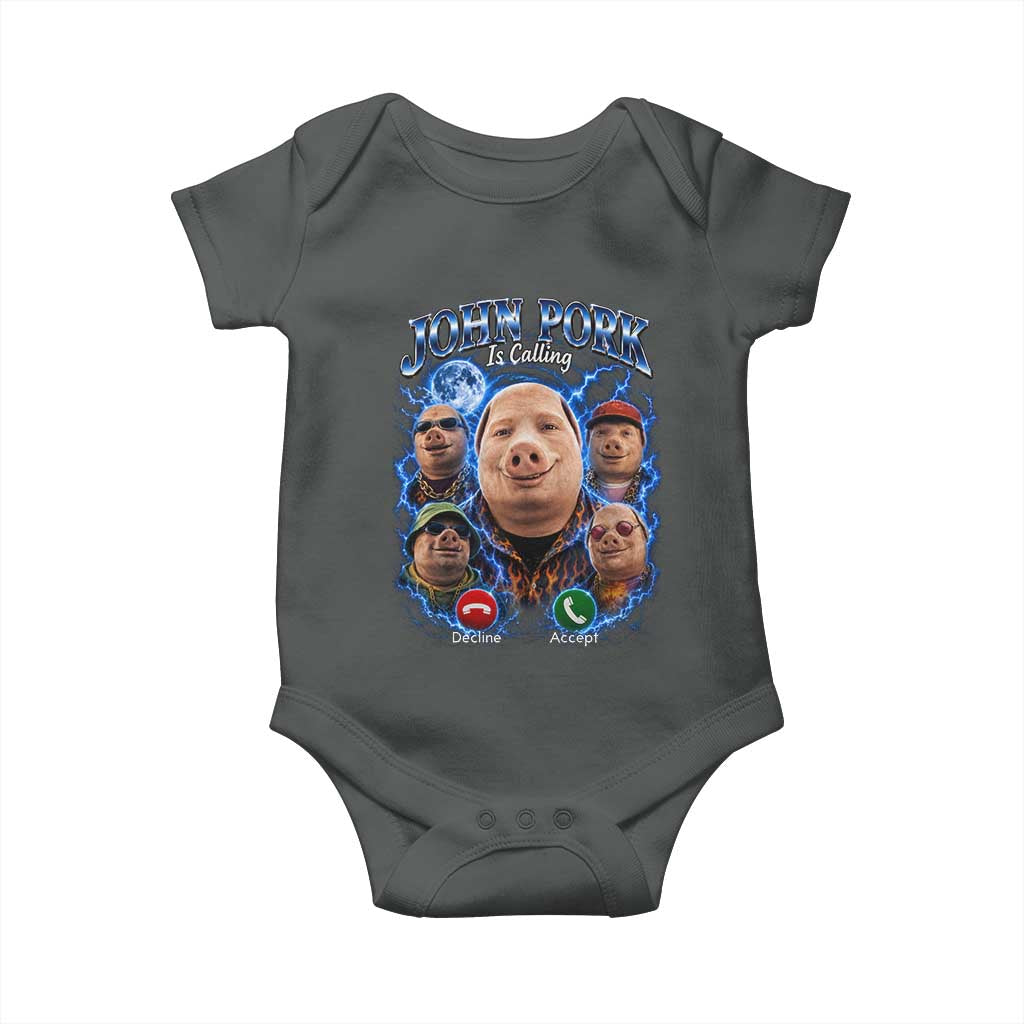 John Pork Calling Baby Onesie Funny Answer Call Phone Brainrot Meme Vintage Bootleg Graphic