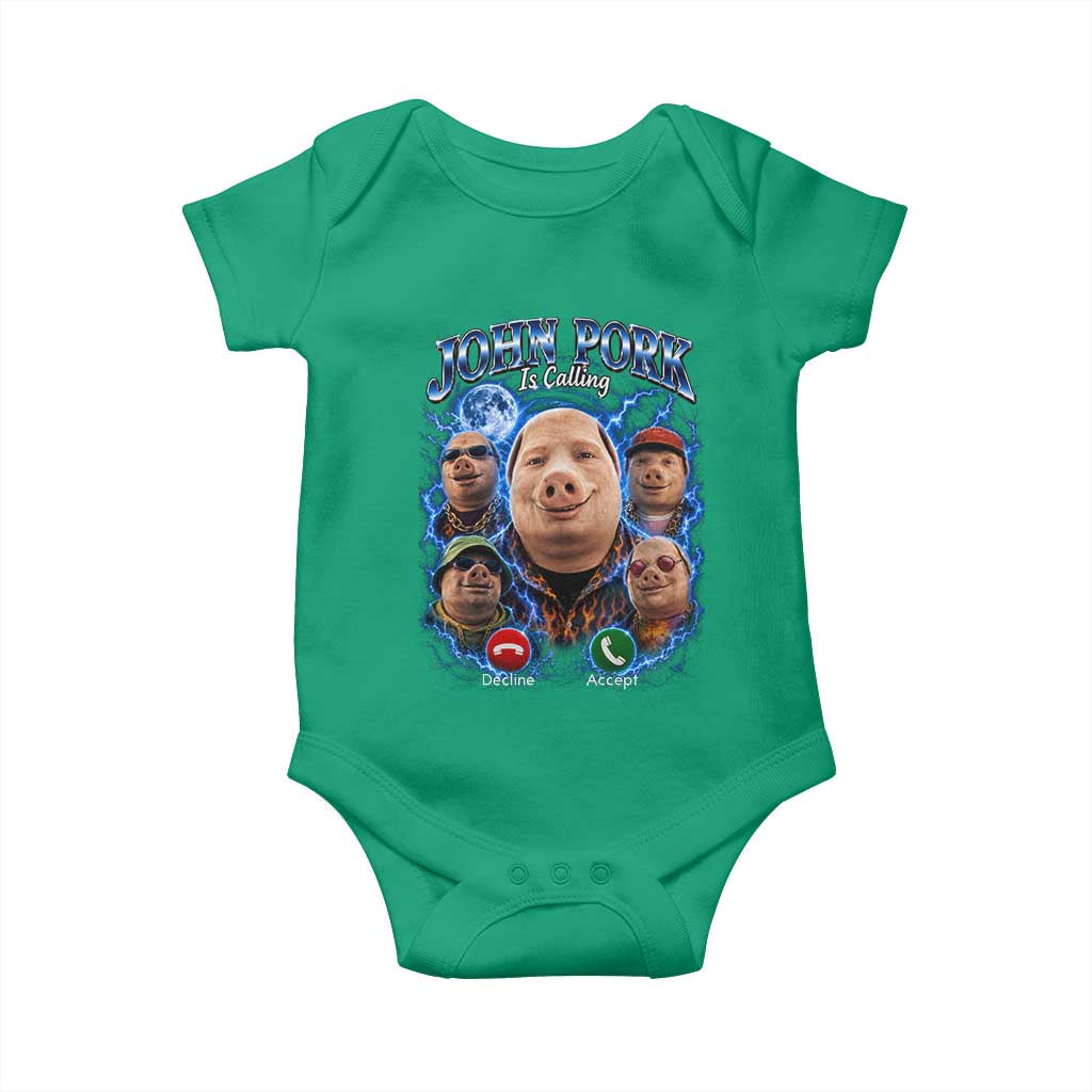 John Pork Calling Baby Onesie Funny Answer Call Phone Brainrot Meme Vintage Bootleg Graphic