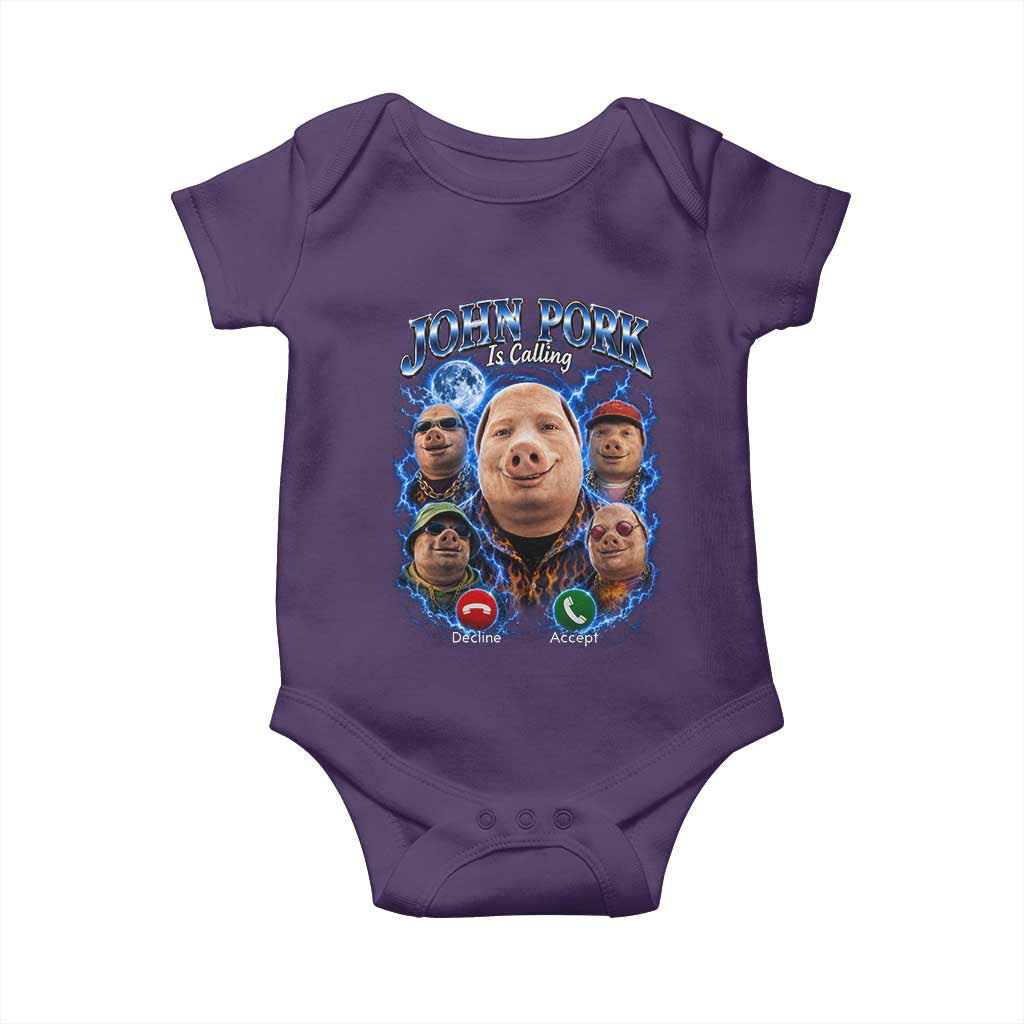 John Pork Calling Baby Onesie Funny Answer Call Phone Brainrot Meme Vintage Bootleg Graphic