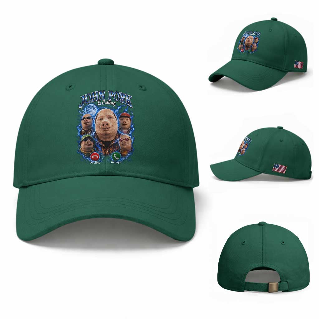 John Pork Calling Baseball Cap Funny Answer Call Phone Brainrot Meme Vintage Bootleg Graphic