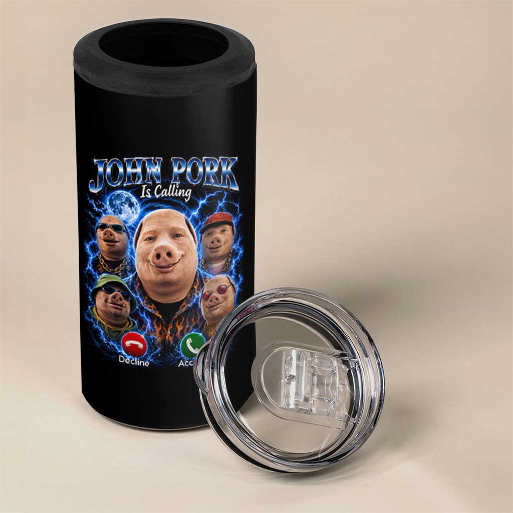 John Pork Calling 4 in 1 Can Cooler Tumbler Funny Answer Call Phone Brainrot Meme Vintage Bootleg Graphic