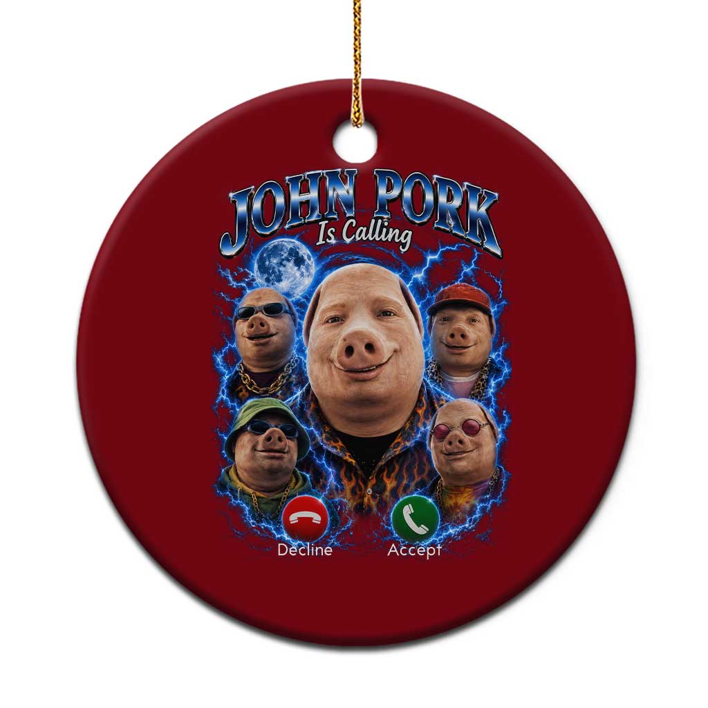 John Pork Calling Ceramic Ornament Funny Answer Call Phone Brainrot Meme Vintage Bootleg Graphic
