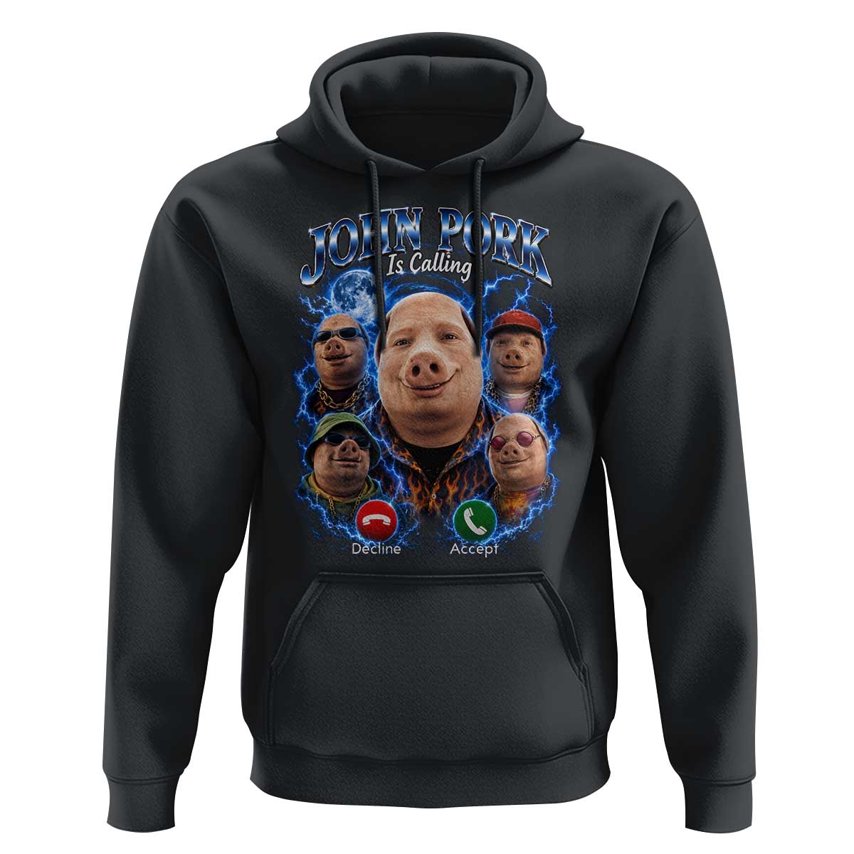 John Pork Calling Hoodie Funny Answer Call Phone Brainrot Meme Vintage Bootleg Graphic