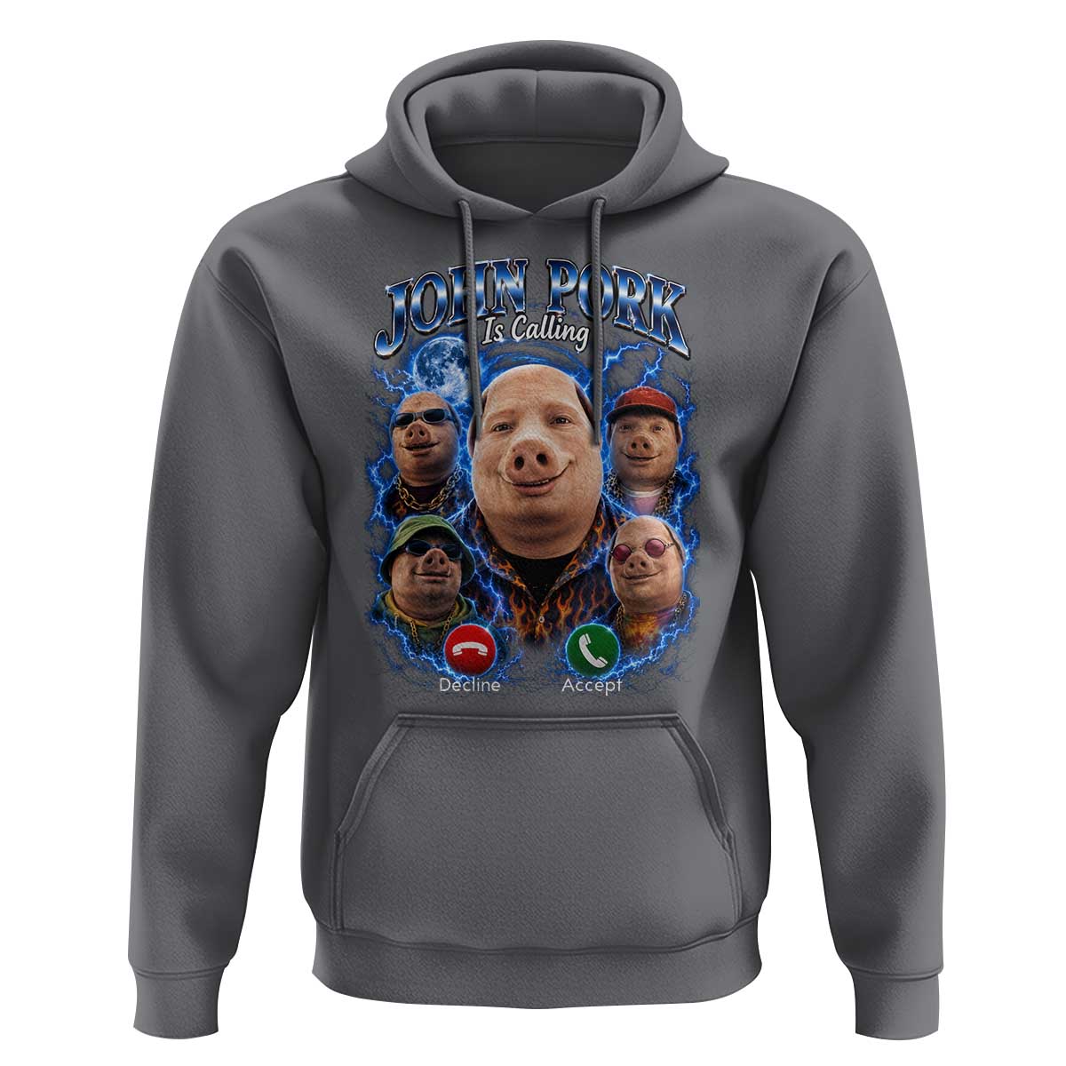 John Pork Calling Hoodie Funny Answer Call Phone Brainrot Meme Vintage Bootleg Graphic