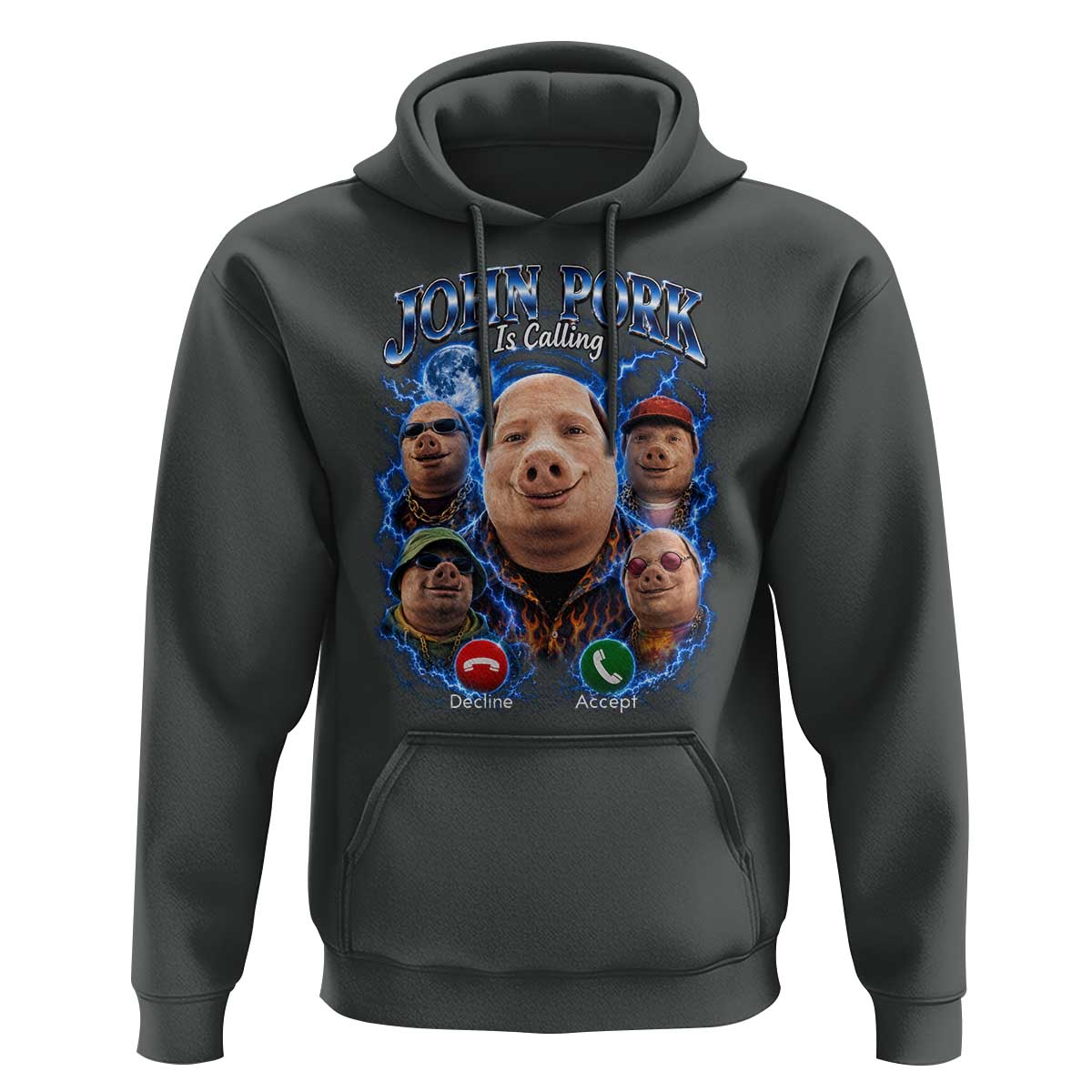John Pork Calling Hoodie Funny Answer Call Phone Brainrot Meme Vintage Bootleg Graphic