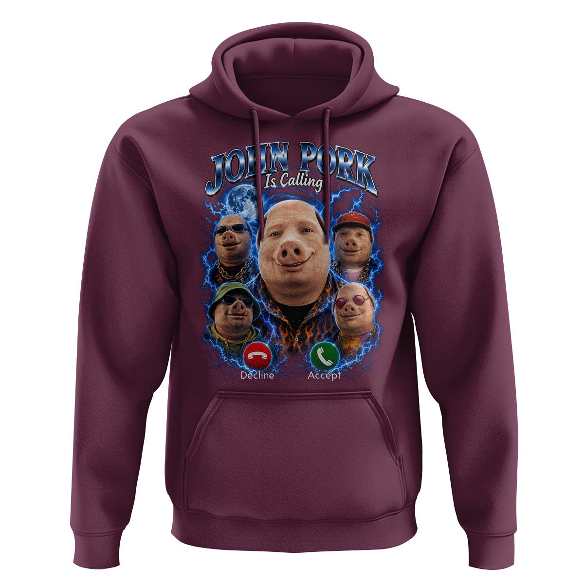 John Pork Calling Hoodie Funny Answer Call Phone Brainrot Meme Vintage Bootleg Graphic