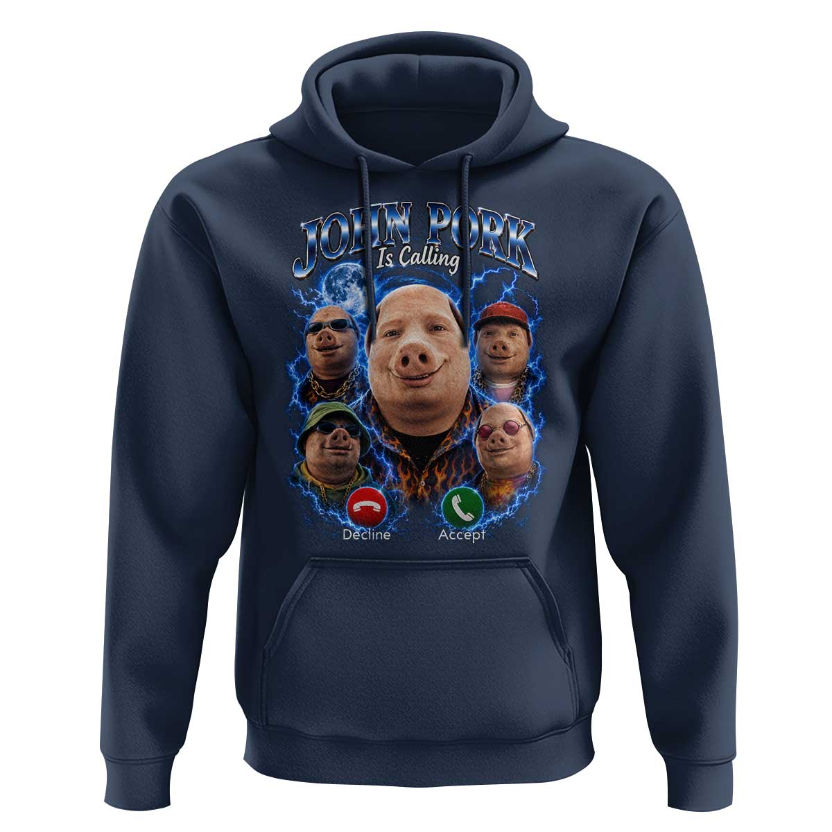 John Pork Calling Hoodie Funny Answer Call Phone Brainrot Meme Vintage Bootleg Graphic