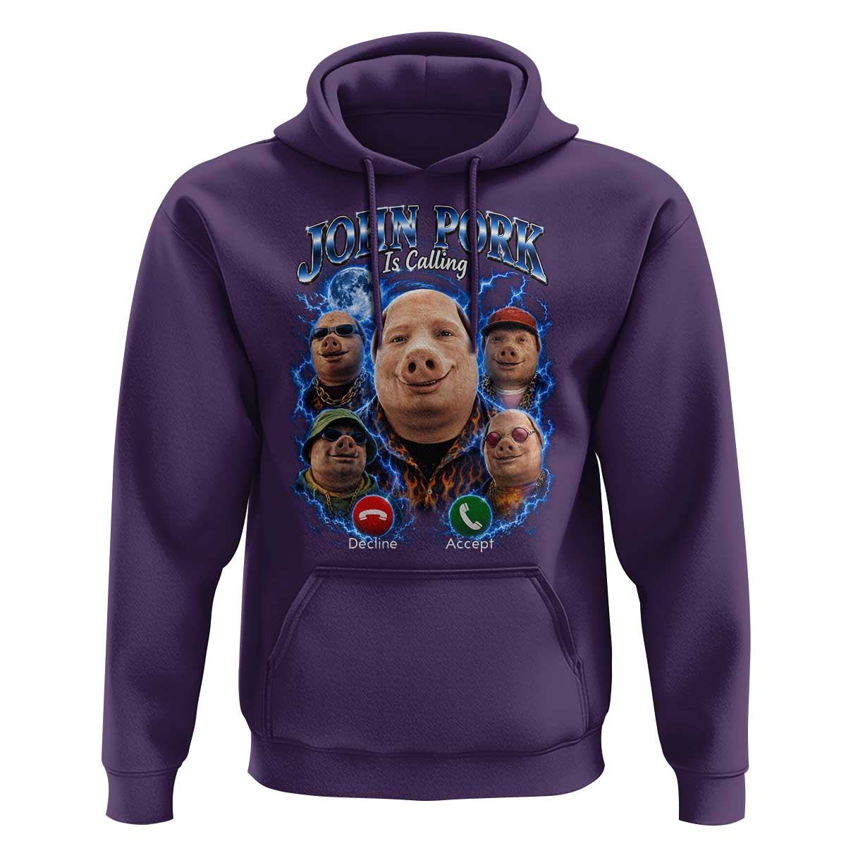 John Pork Calling Hoodie Funny Answer Call Phone Brainrot Meme Vintage Bootleg Graphic
