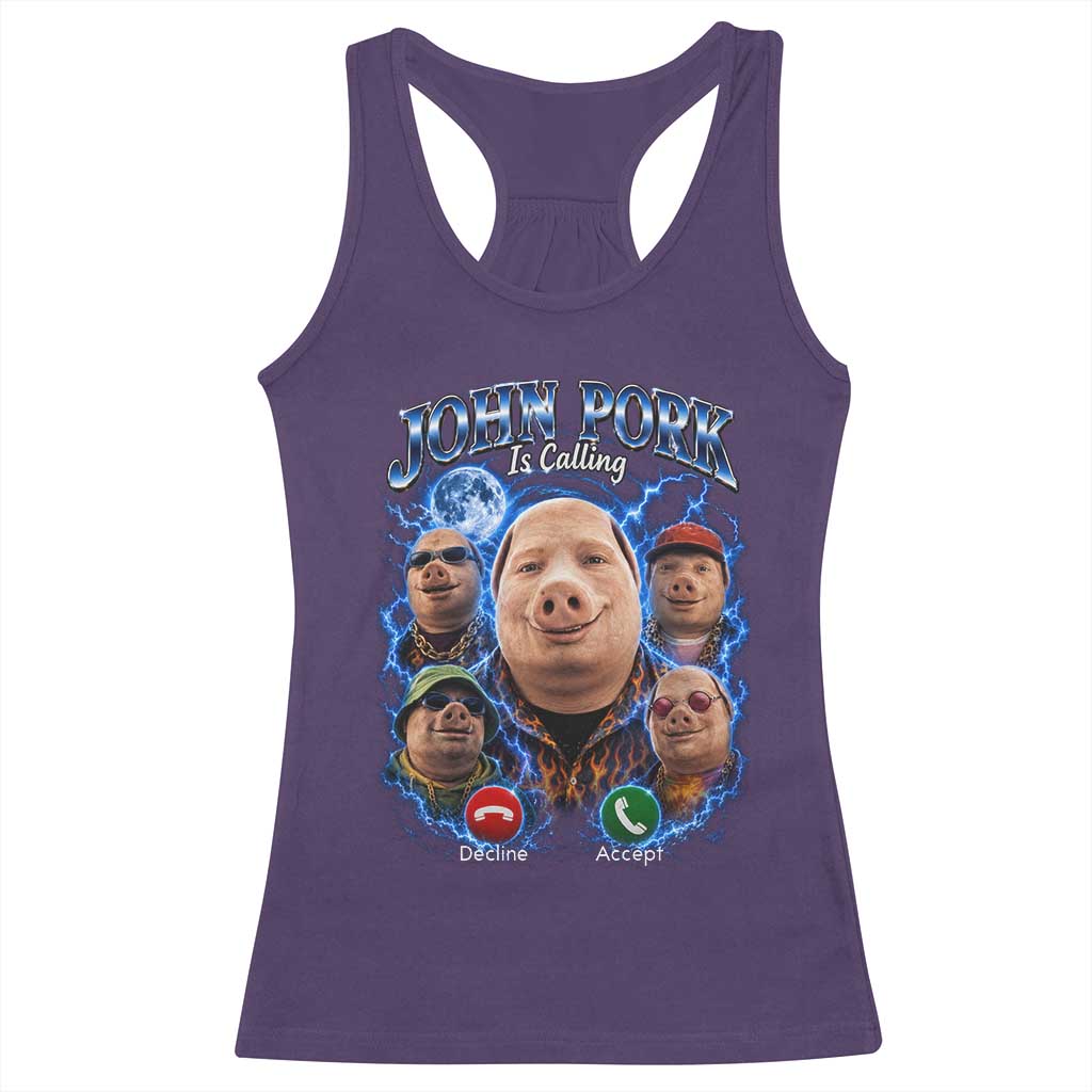 John Pork Calling Racerback Tank Top Funny Answer Call Phone Brainrot Meme Vintage Bootleg Graphic