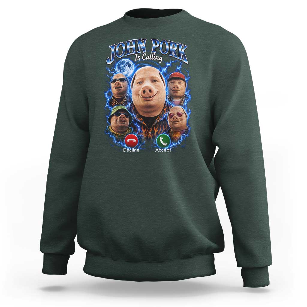 John Pork Calling Sweatshirt Funny Answer Call Phone Brainrot Meme Vintage Bootleg Graphic