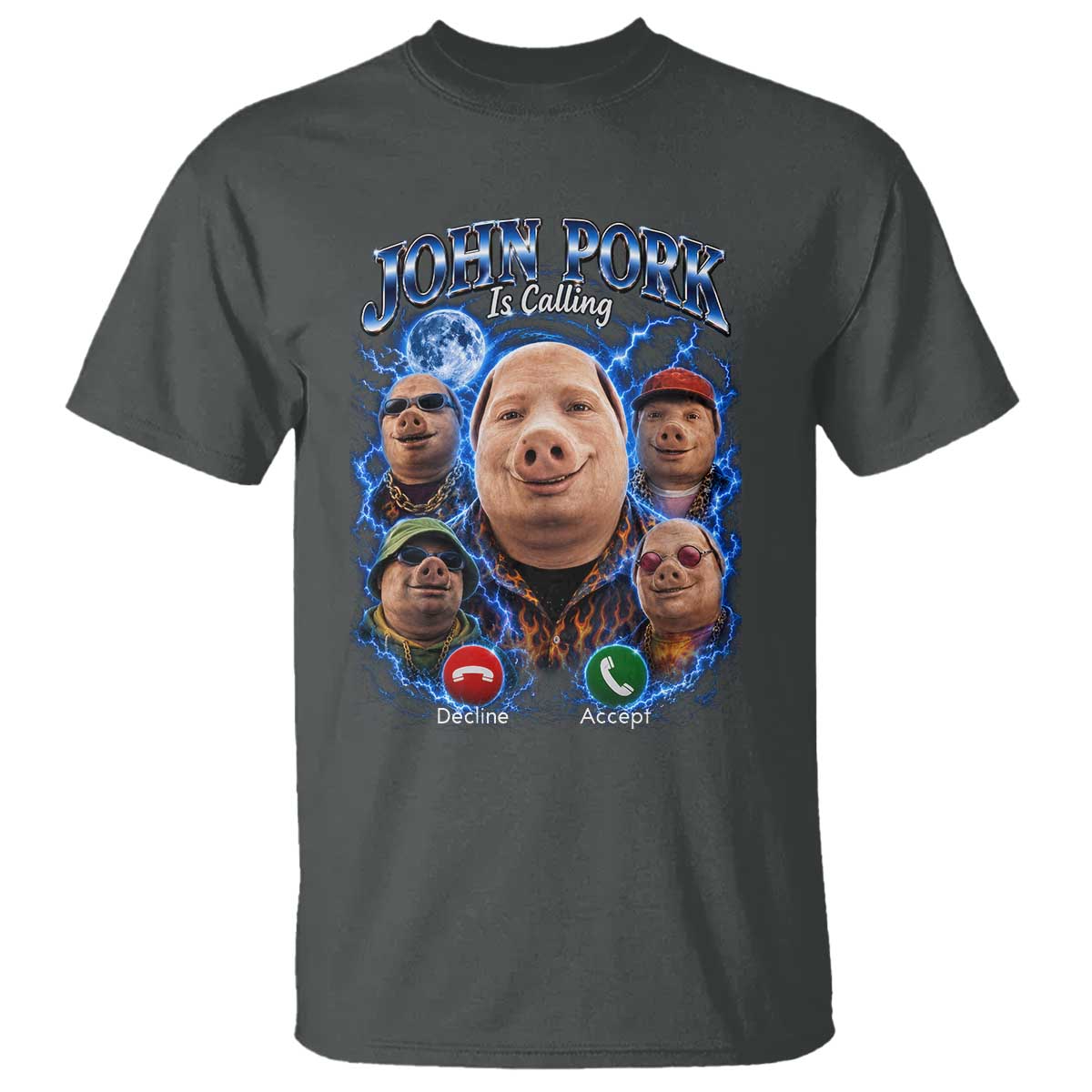 John Pork Calling T Shirt Funny Answer Call Phone Brainrot Meme Vintage Bootleg Graphic