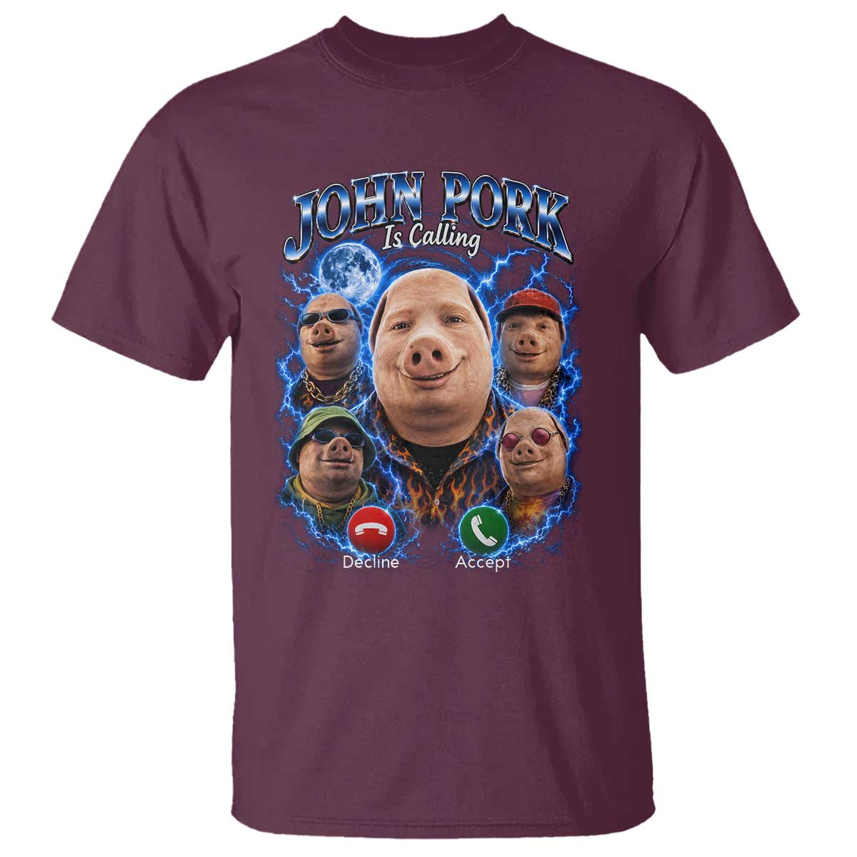 John Pork Calling T Shirt Funny Answer Call Phone Brainrot Meme Vintage Bootleg Graphic