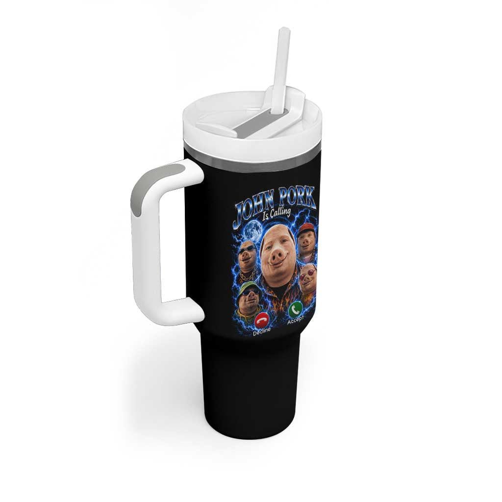 John Pork Calling Tumbler With Handle Funny Answer Call Phone Brainrot Meme Vintage Bootleg Graphic