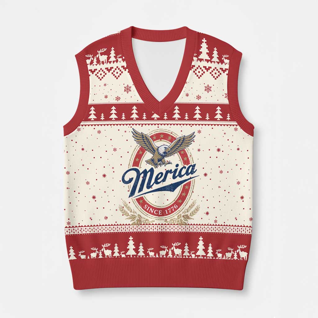 Retro Merica Eagle Funny 4th Of July V-Neck Knit Sweater Vest Vintage Independence Day 1776