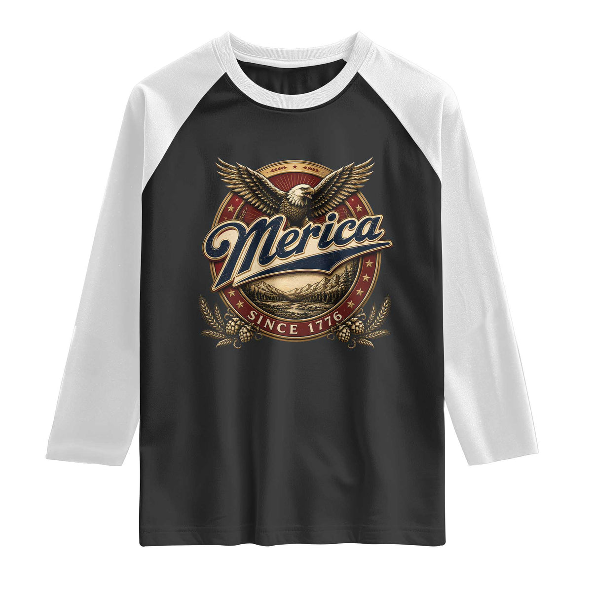 Retro Merica Eagle 4th Of July Raglan Shirt Vintage 1776 Independence Day