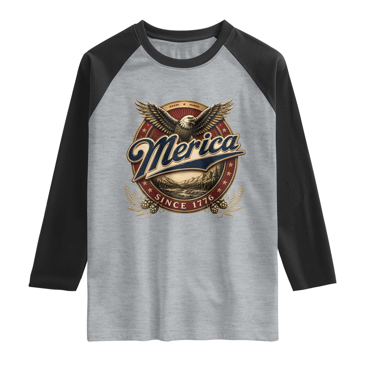 Retro Merica Eagle 4th Of July Raglan Shirt Vintage 1776 Independence Day