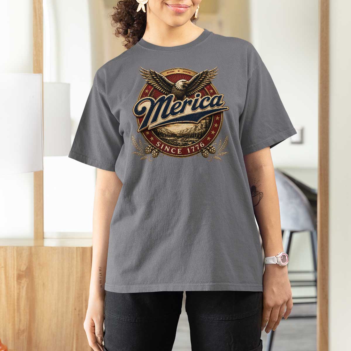 Retro Merica Eagle 4th Of July T Shirt For Women Vintage 1776 Independence Day