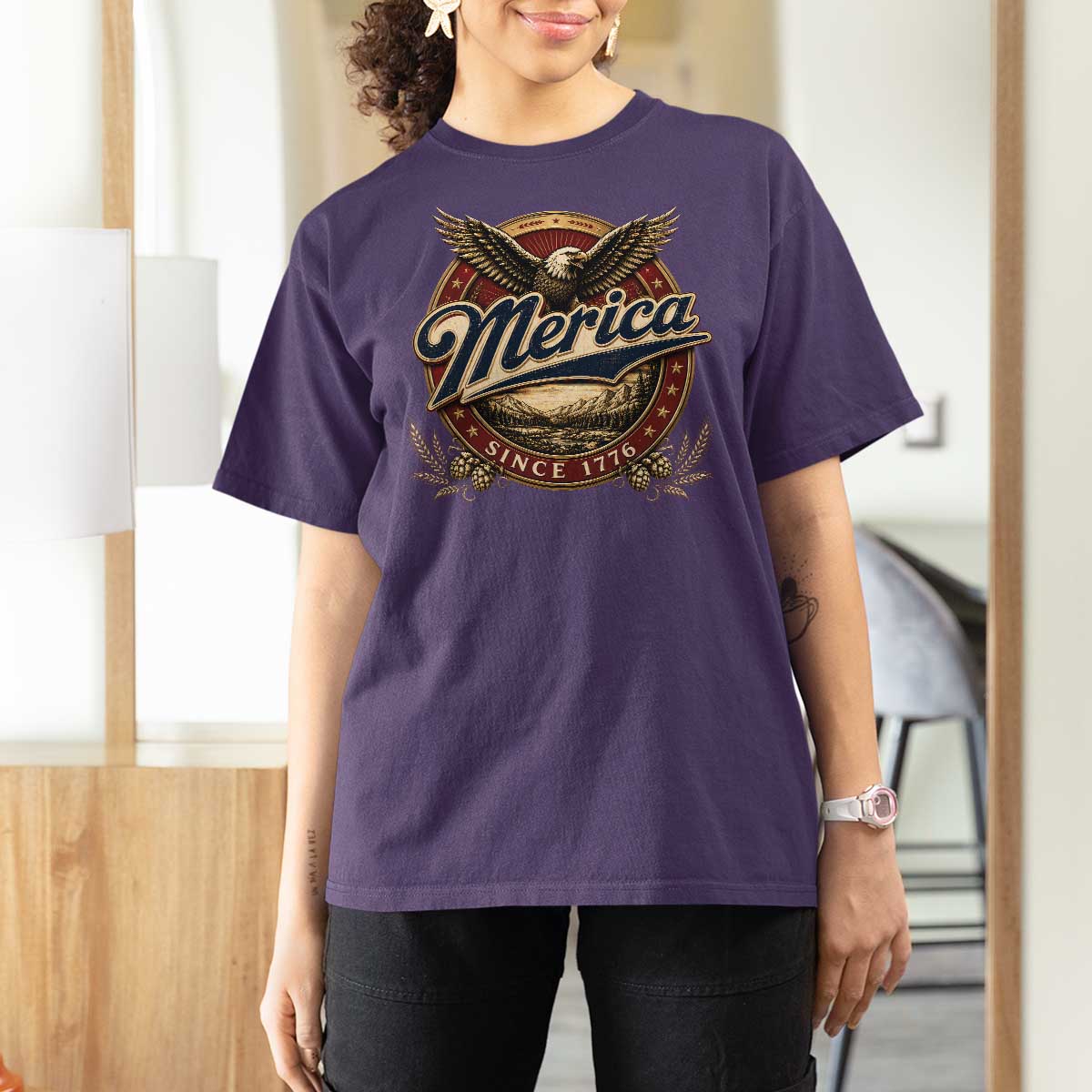 Retro Merica Eagle 4th Of July T Shirt For Women Vintage 1776 Independence Day