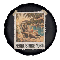 Funny Raccoon Feral Since 1936 90th Birthday Spare Tire Cover Vintage 90 Year Old Gift