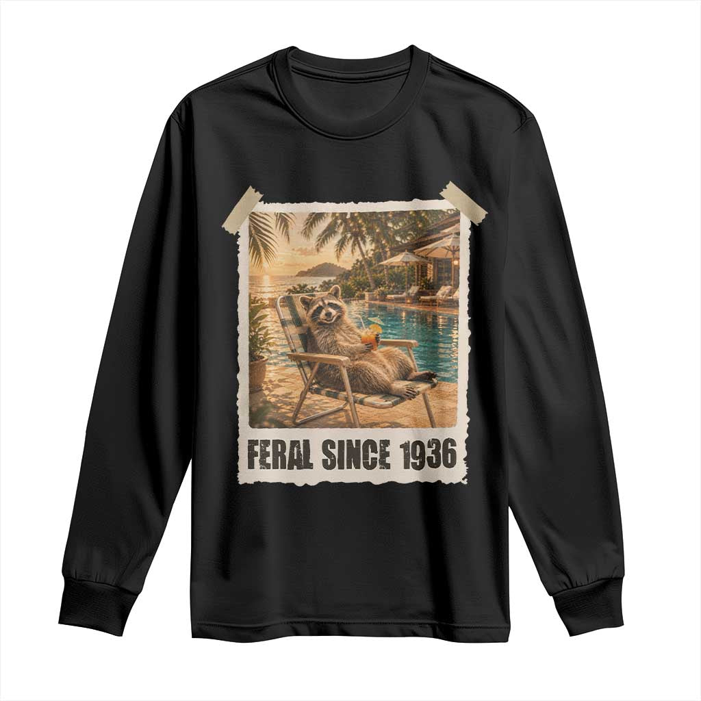 Funny Raccoon Feral Since 1936 90th Birthday Long Sleeve Shirt Vintage 90 Year Old Gift