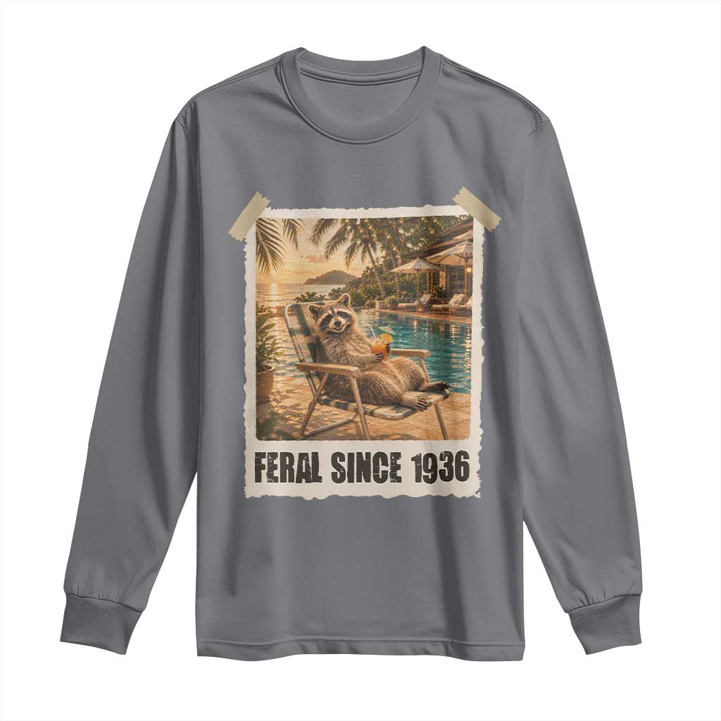Funny Raccoon Feral Since 1936 90th Birthday Long Sleeve Shirt Vintage 90 Year Old Gift