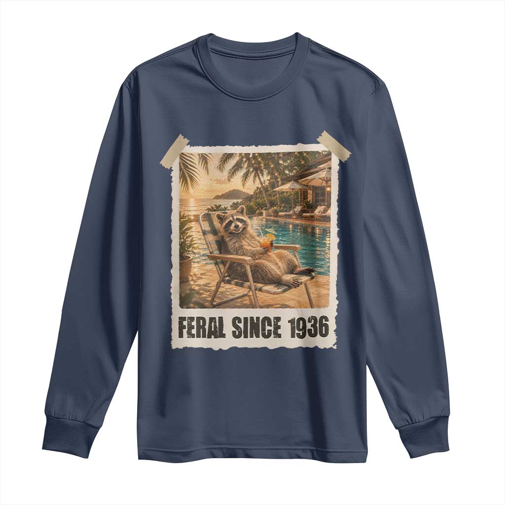 Funny Raccoon Feral Since 1936 90th Birthday Long Sleeve Shirt Vintage 90 Year Old Gift