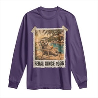 Funny Raccoon Feral Since 1936 90th Birthday Long Sleeve Shirt Vintage 90 Year Old Gift
